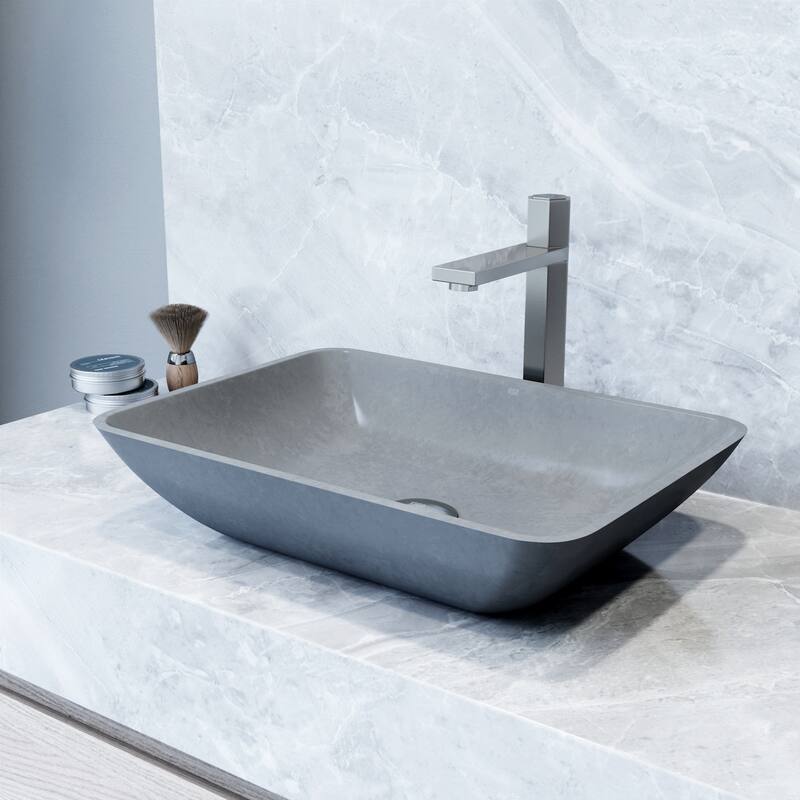 VIGO Duomo 18"L x 13"W Concrete Vessel Sink and Nova 10"H Faucet Set - Gray