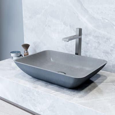 VIGO Duomo 18"L x 13"W Concrete Vessel Sink and Nova 10"H Faucet Set