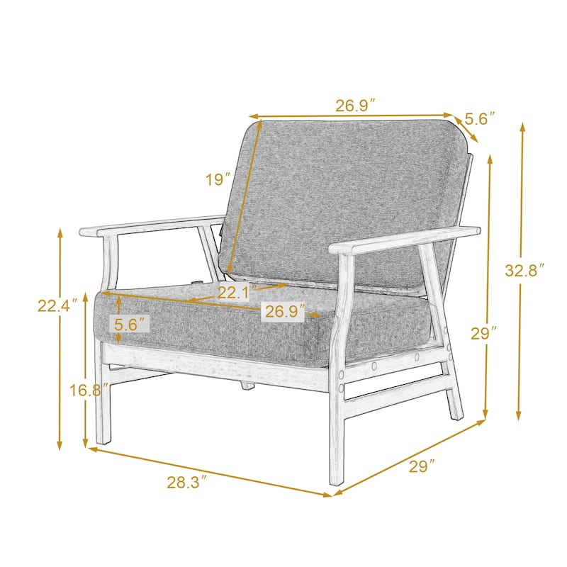 2 Set Outdoor Patio Acacia Wood Arm Chair With Cushion