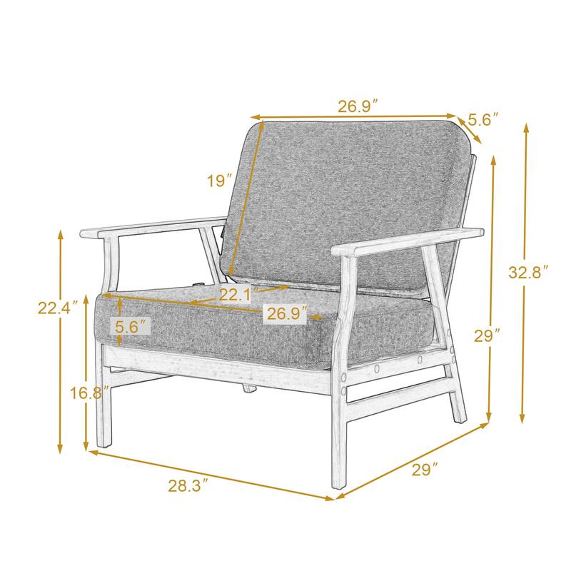 3-Piece Outdoor Patio Wood 2 Set Cushioned Armchair with Side Table