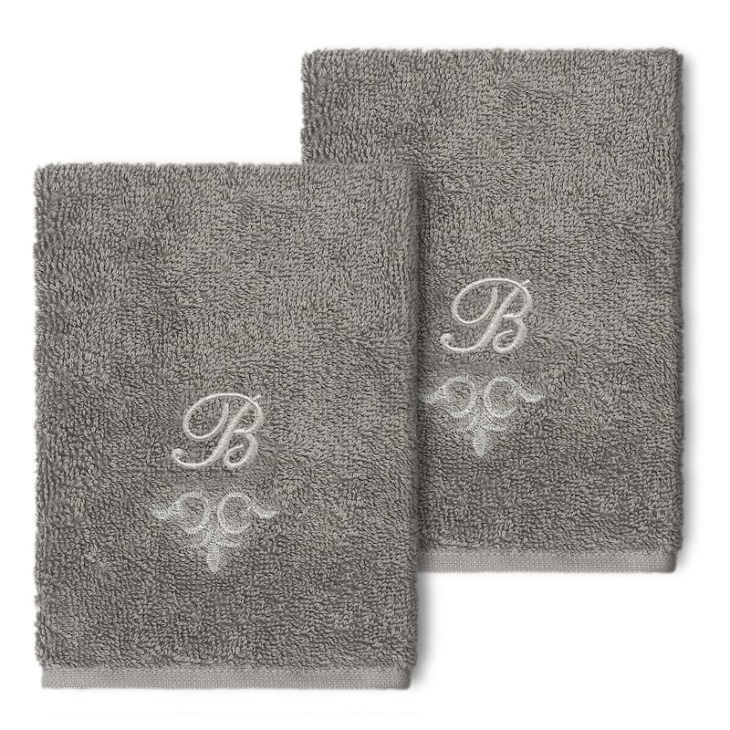 Authentic Hotel and Spa 100% Turkish Cotton Monica 2PC Embellished Washcloth Set - B - Dark Gray
