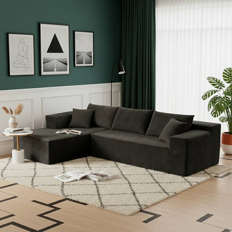 103.54" L-Shaped Modern High-Density Sponge Velvet Modular Sectional Sofa with Chaise & Pillows