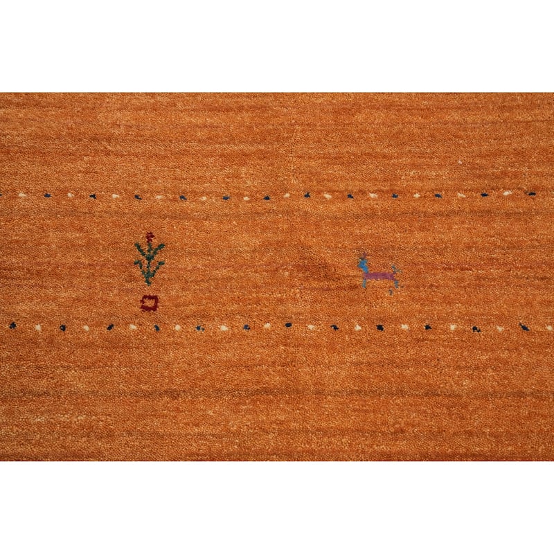 Hand Knotted Oriental 100% Wool Carpet Tribal Animal Pictorial Oranges & Rust Gabbeh Area Rug - 8' 0'' X 8' 2''