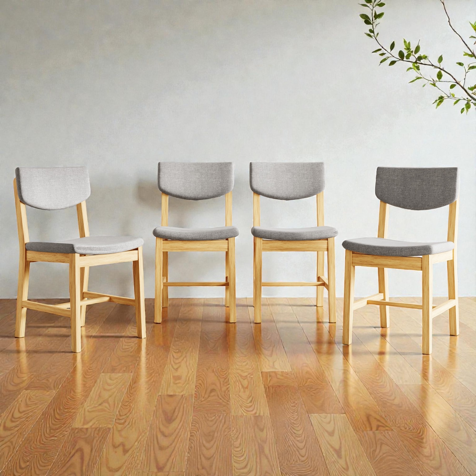 4-Piece Dining Chairs Set, Solid Rubberwood Frame Upholstered Chairs with Fabric Cushion, Accent Chairs for Kitchen