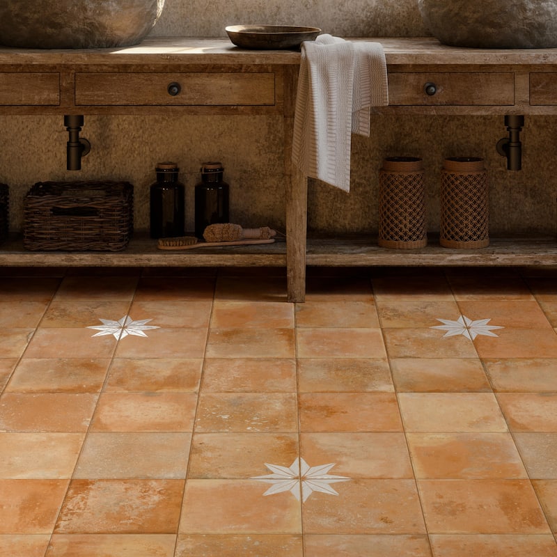 Merola Tile Kings Nonna with White Corner Star 17-7/8" x 17-7/8" Porcelain Floor and Wall Tile
