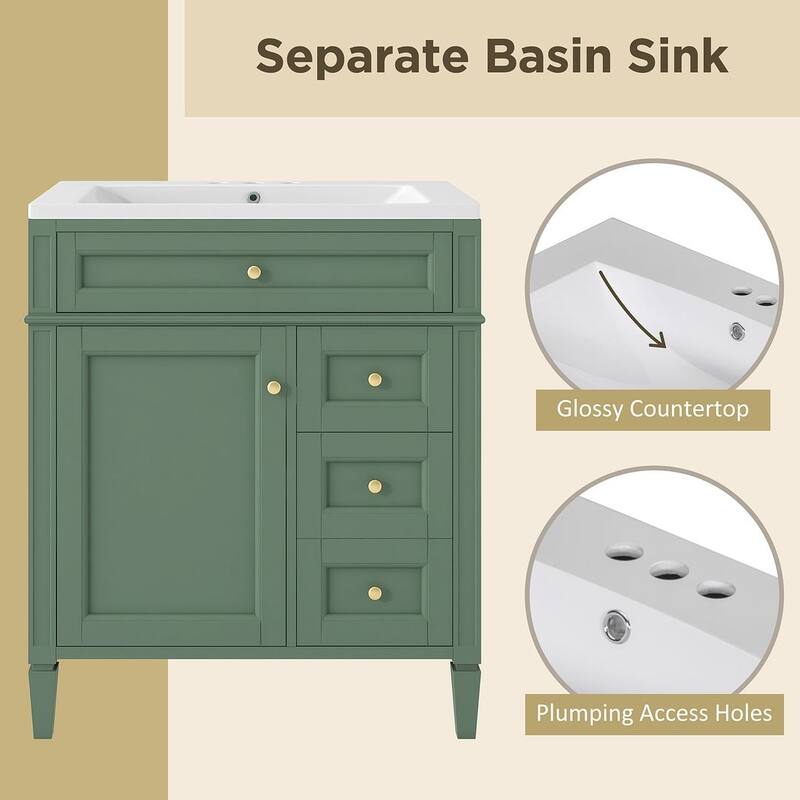 30'' Bathroom Vanity with Top Sink Set, Sink Bathroom Vanity