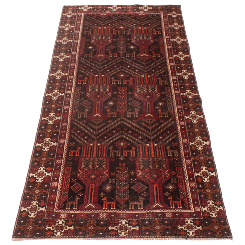 ECARPETGALLERY Hand-knotted Baluch Black, Red Wool Rug - 3'10 x 9'5