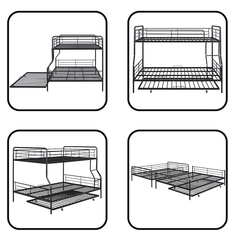 Full XL Over Queen Metal Bunk Bed with Twin Size Trundle