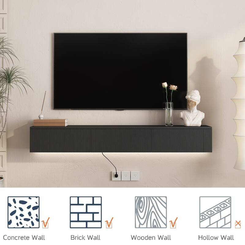 Floating TV Stand Wall Mounted with 16 Color LEDs, Floating TV Cabinet Entertainment Center for 55 60 65 Inch TV