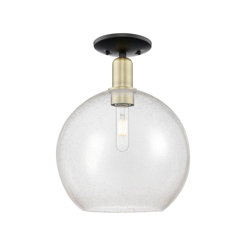 Innovations Lighting Endless Possibilities Arcadia - Athens - 1 Light 12" Semi-Flush Mount - Black Antique Brass/Seedy