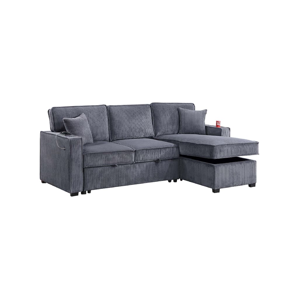 Foi Convertible Sectional Sofa with Reversible Chaise, Gray Corduroy