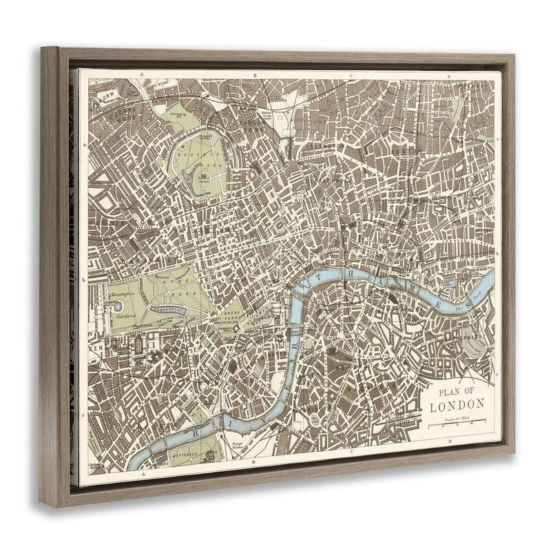 Stupell Vintage Blueprint Plant of London Framed Floater Canvas Wall Art Design By Phillipa Katz