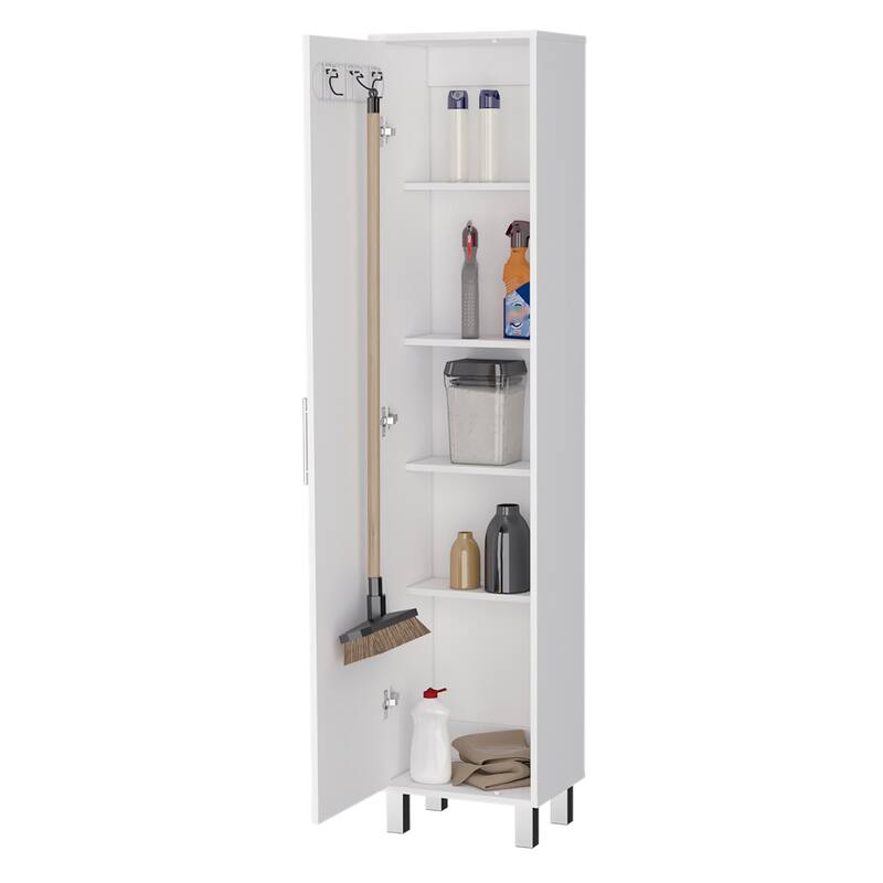 HomeRoots 16" Silver And White Accent Cabinet With Five Shelves - 15.70 in. x 70.90 in. x 11.70 in.