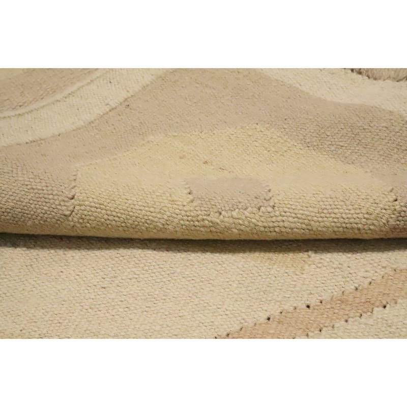 Hand Woven Oriental 100% Wool Carpet Southwestern Tribal Beige & Ivories Kilim Area Rug - 9' 8'' X 6' 5''