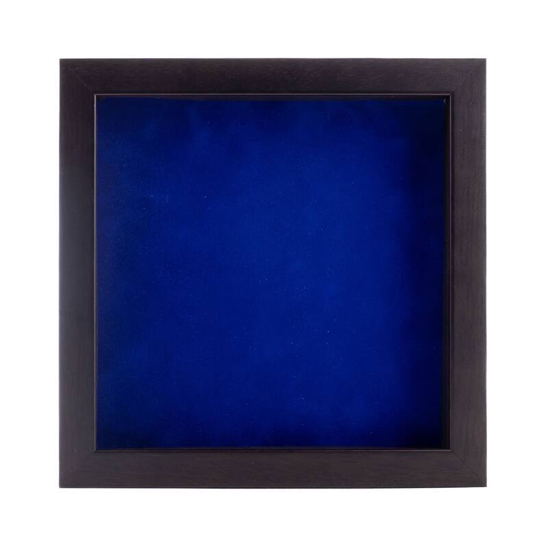 6x6 Shadow Box Frame Brown Walnut Wood | With a 3/4" Usable Display Depth | Includes a Royal Blue Real Suede Texture Acid-Free