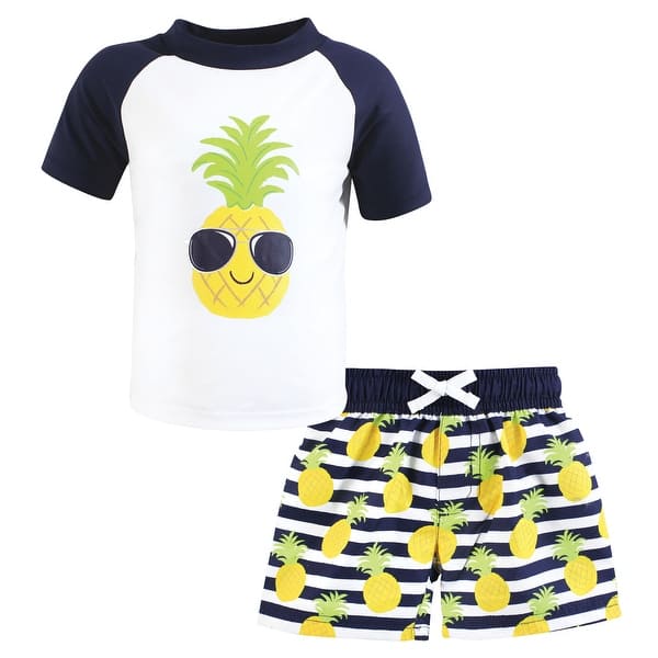 slide 1 of 1, Hudson Baby Boys Swim Rashguard Set, Pineapple 12-18 Months - Pineapple
