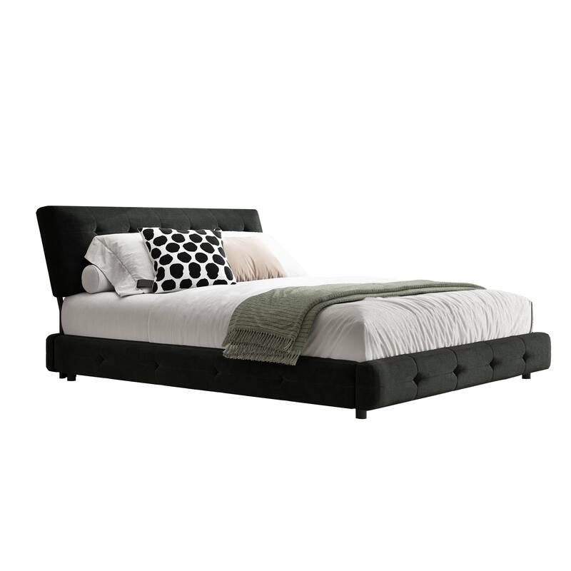 Chenille Upholstered Platform Bed with Tufted Headboard & Footboard, Modern Bed Frame with Metal & Wood Slats for Bedroom