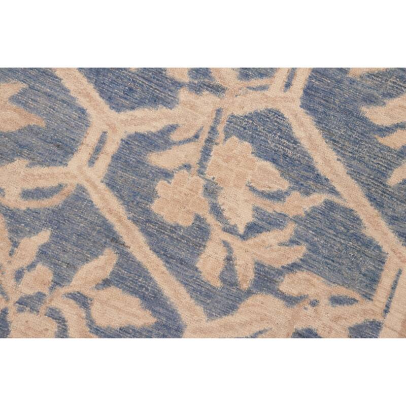 Hexagonal Trellis Floral Hand-Knotted Wool Area Rug