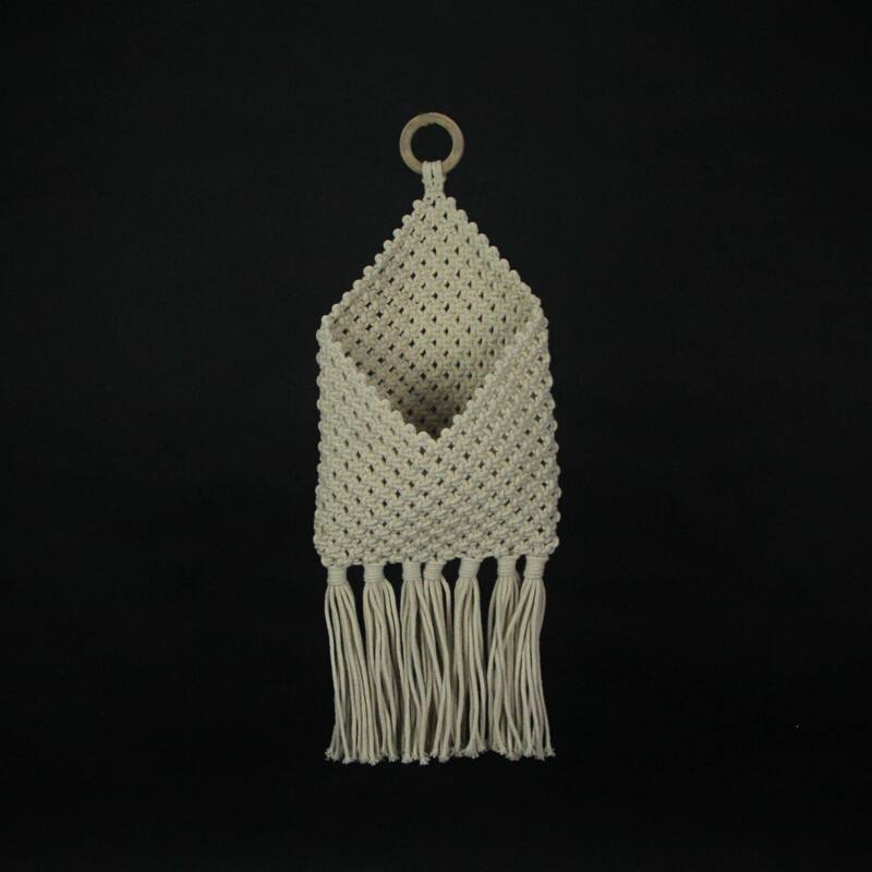 Bohemian Hand Tied Macrame Envelope Wall Pocket 21.25 Inches High