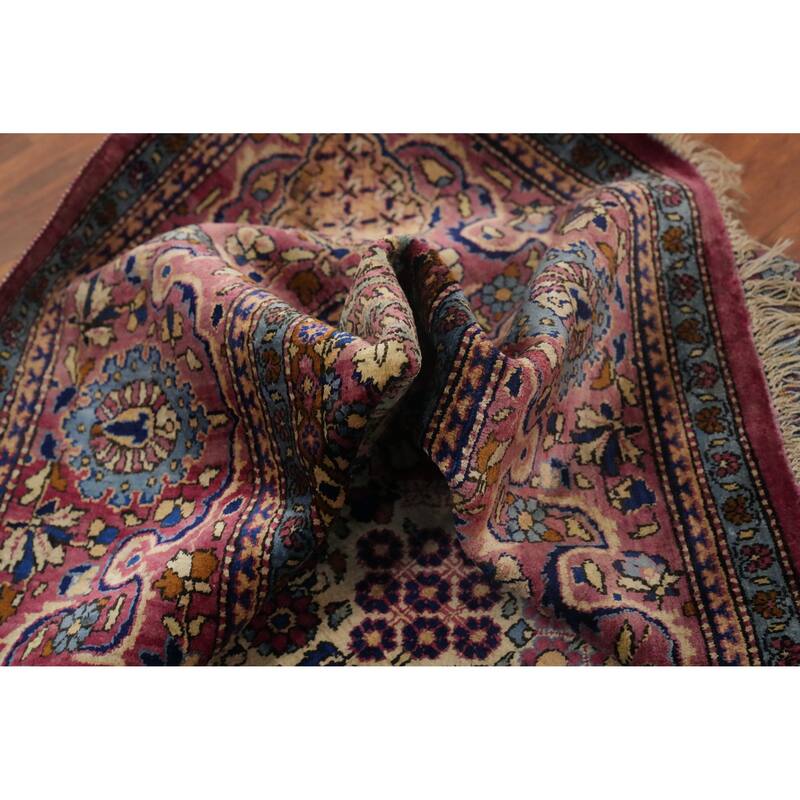 Hand Knotted Oriental 100% Silk Carpet Traditional Floral Beige & Ivories Kashan Area Rug - 6' 8'' X 4' 3''