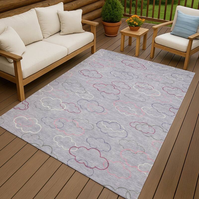 Machine Washable Indoor/ Outdoor Modern Clouds Chantille Rug