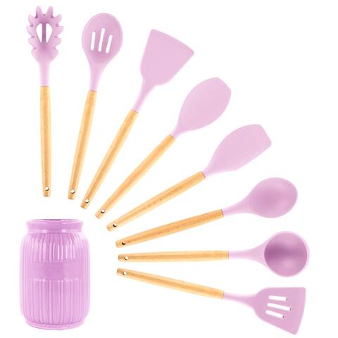 MegaChef 9 Piece Pink Silicone and Wood Kitchen Utensil Set