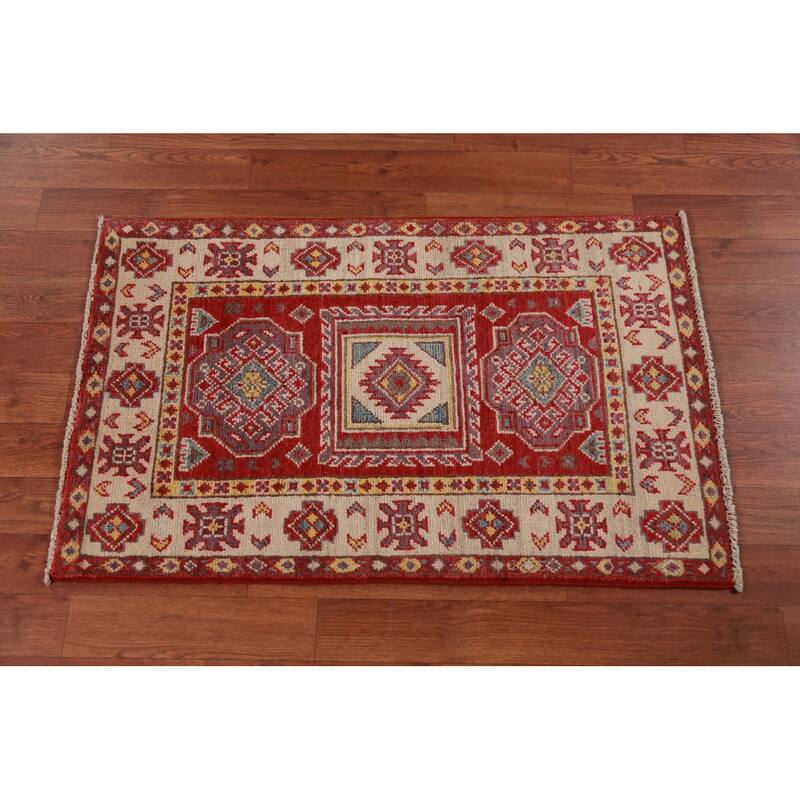 Red Kazak Oriental Foyer Rug Hand-Knotted Wool Carpet - 2'0"x 3'0"