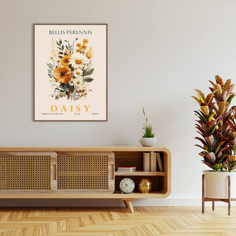Vintage Botanical Daisy Illustration by Christopher Giampietro Framed Canvas Wall Art Print