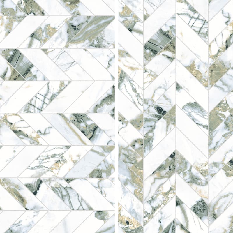 Merola Tile Touche Chevron Jade 11-3/4" x 12-1/4" Porcelain Mosaic Floor and Wall Tile - (1 Tile)