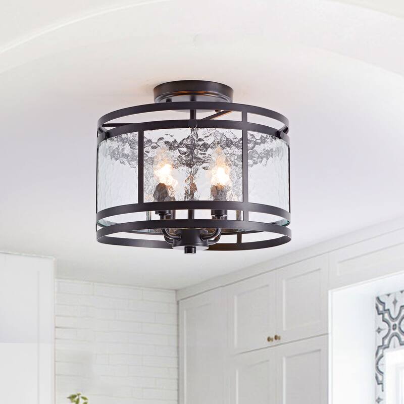 Laia 14.5" 4-light Water Textured Curved Glass Drum Round Flush Mount - 14.5 inches D x 11 inches H