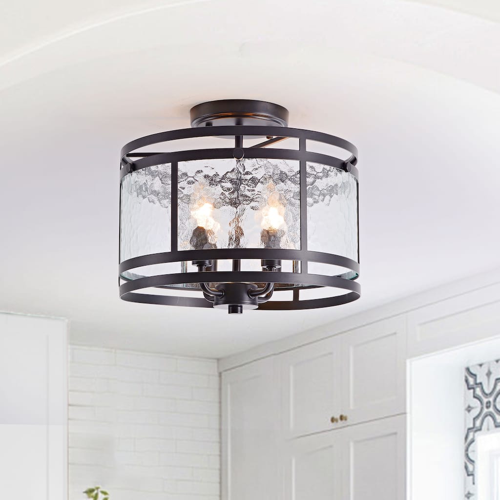 Laia 14.5" 4-light Water Textured Curved Glass Drum Round Flush Mount - 14.5 inches D x 11 inches H