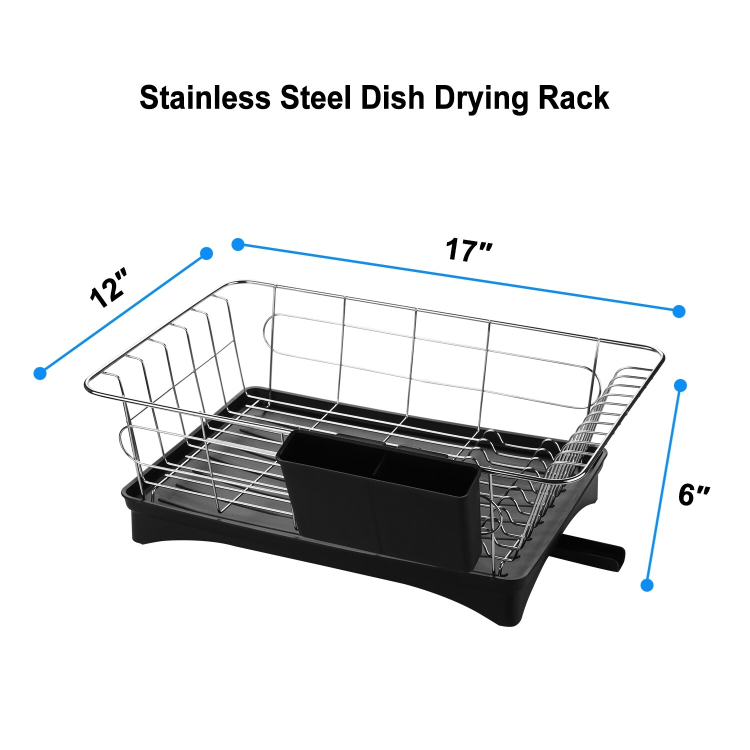 HK Antimicrobial Sink Dish Rack Dish Drainer Multi-Function Sturdy  Stainless-Steel Dish Drying Rack w/ Black Drainboard