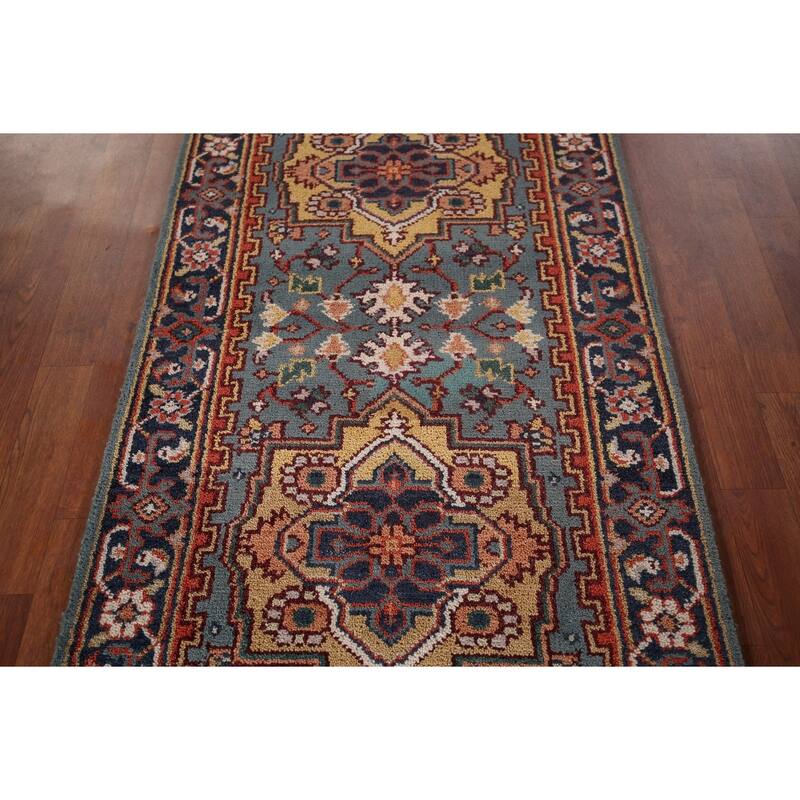 Geometric Heriz Serapi Oriental Accent Rug Hand-Knotted Wool Carpet - 2'7"x 6'0"