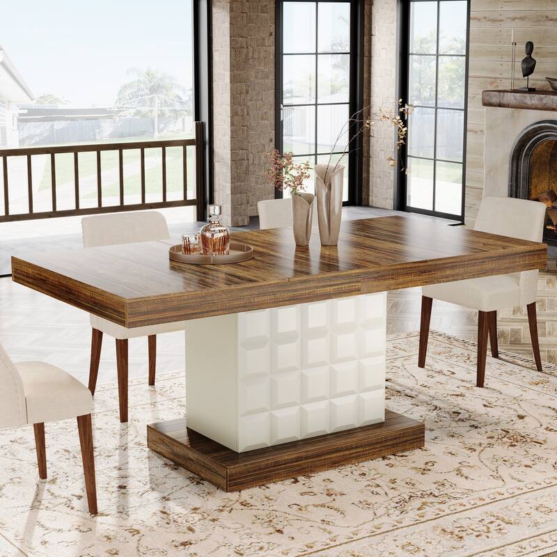 63'' Wood Rectangular Kitchen Dining Table with Pedestal for 4-6