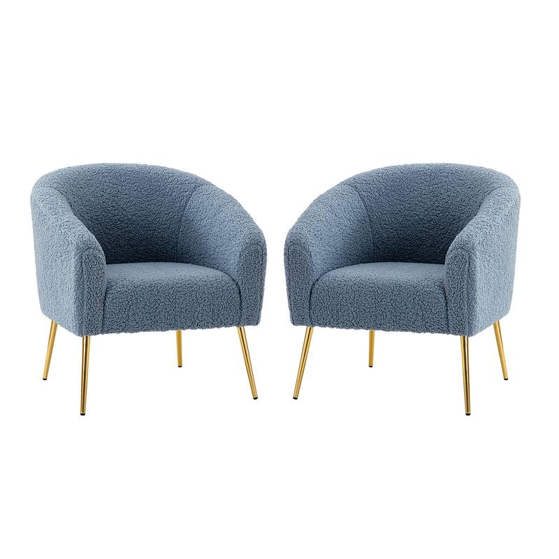 Rovigo Modern Upholstered Living Room Chair Barrel Chair with Metal Legs Set of 2 by HULALA HOME