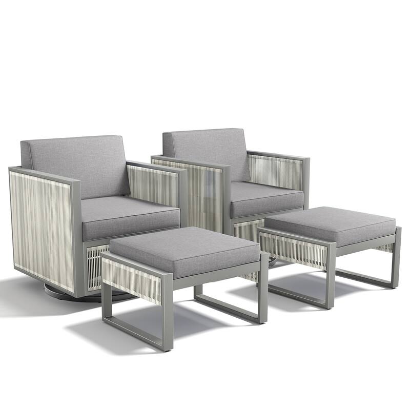 Pocassy 4-Piece Outdoor 5 Inch Swivel Chair with Ottoman