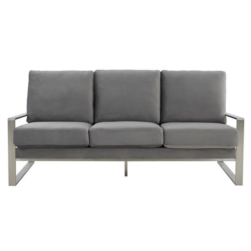 Jefferson Velvet Upholstered 3 Seater Sofa with Silver Metal Frame with Removable Cushion for Living Room, Bedroom, Office