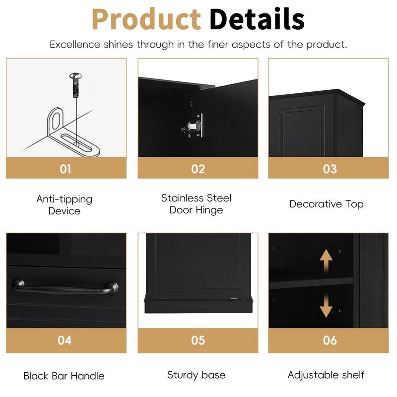 Tall Storage Cabinet with Adjustable Shelves and Flip-Out Basket, MDF Organizer with Enclosed Cabinets & Modern Handles