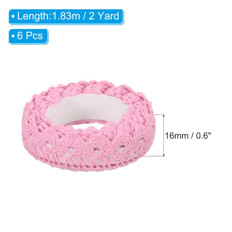 6pcs 0.6" Wide 2 Yards Self-Adhesive Lace Tape Lace Ribbon Stickers - Light Pink