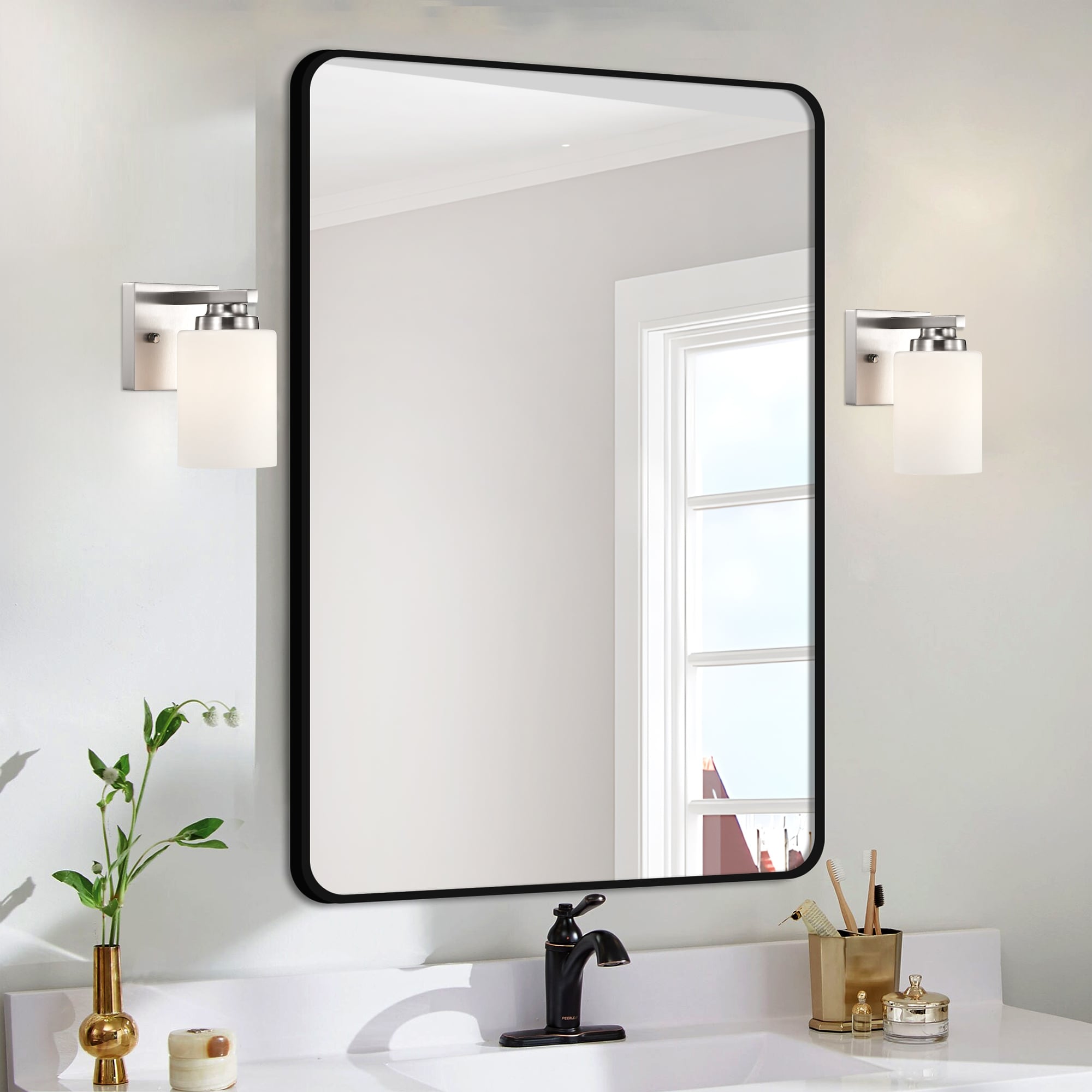 Brushed Nickel/Matte Black Aliana 1-Light Indoor Bathroom Vanity