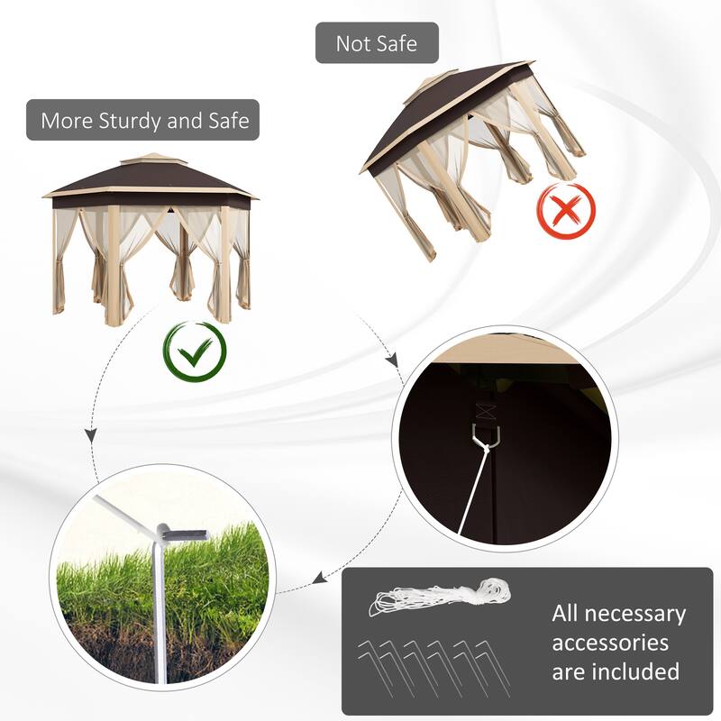 Hexagonal 13'x13' Pop Up Gazebo with Mesh Netting, Steel Frame Canopy Tent for Outdoor Events, Patio & Garden