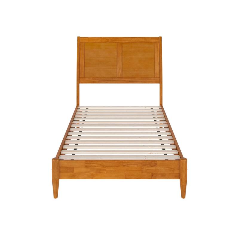 Twin Platform Bed with USB Ports - Solid Wood Low Profile Sleigh Bed, Light Toffee Finish