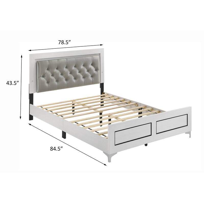 Francesca Grey and White Eastern King Panel Bed with LED