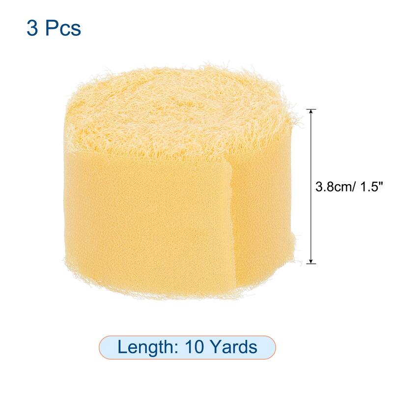 Chiffon Ribbon 1.5" x 10 Yard, Handmade Fringe Ribbon, Pack of 3 - Light Yellow