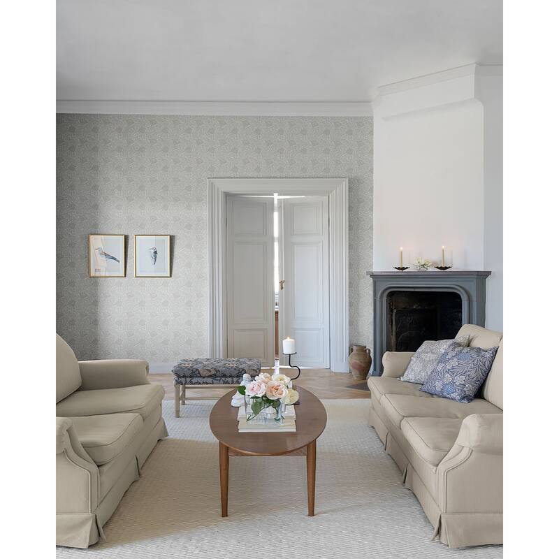 A-Street Prints Anemone Dove Floral Trail Wallpaper