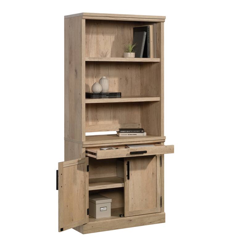 Wood Farmhouse Library Base with Storage Drawer and Cubby, Brown