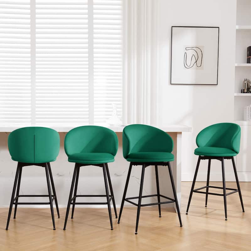 26"/ 30" Upholstered Swivel Bar Stools Counter Height Barstool - Set of 4 - Green - Counter Height