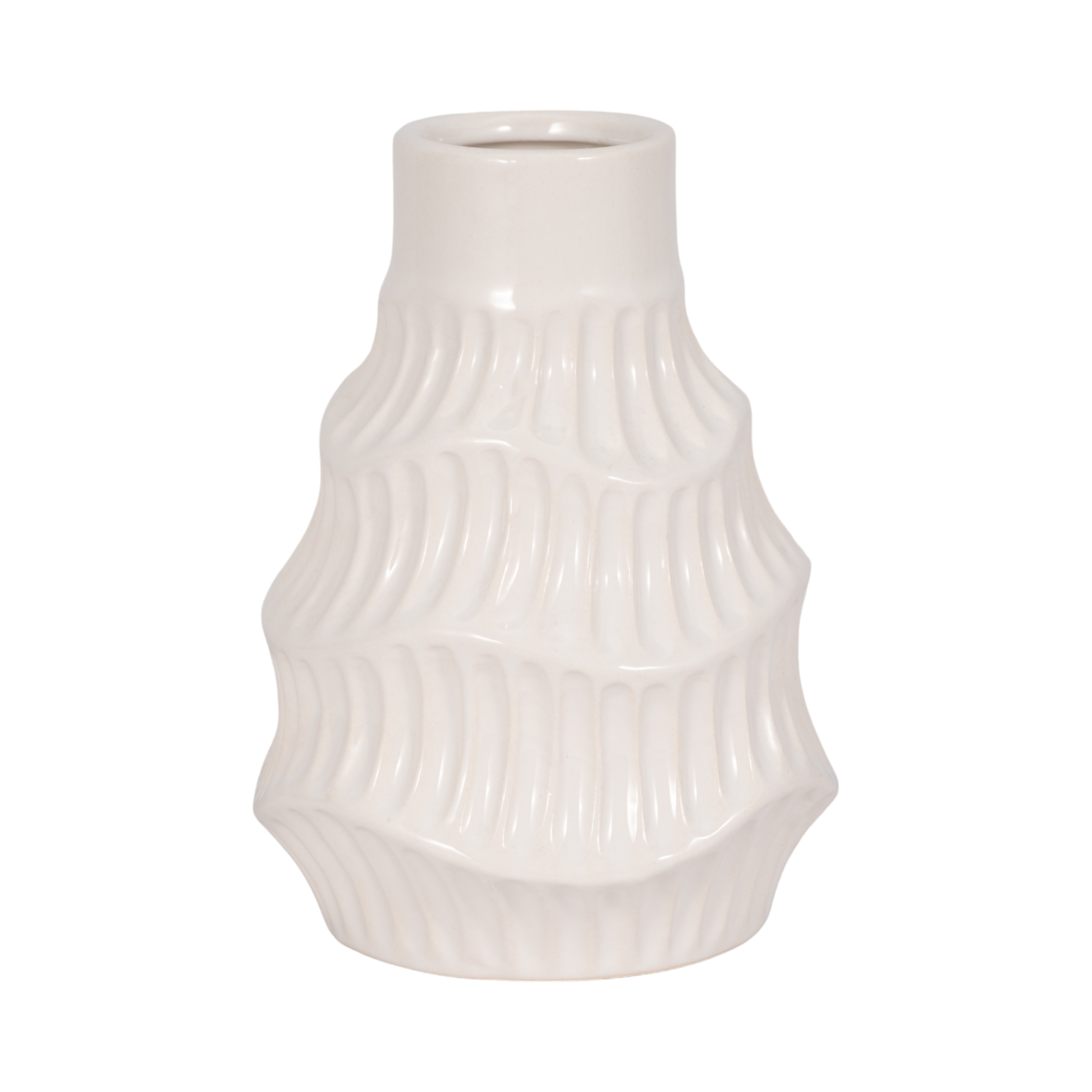 Sagebrook Home White Round Ceramic Wavy Vase