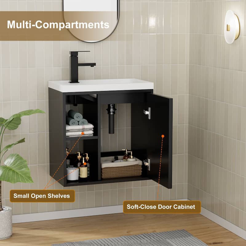 Single-Door Vertical Stripe Wall Cabinet with Integrated Basin