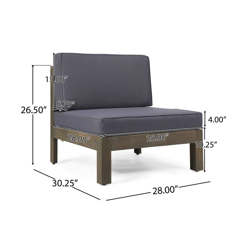 Brava Outdoor 3-Seater Acacia Wood Sectional Sofa Set with Coffee Table and Cushions by Christopher Knight Home